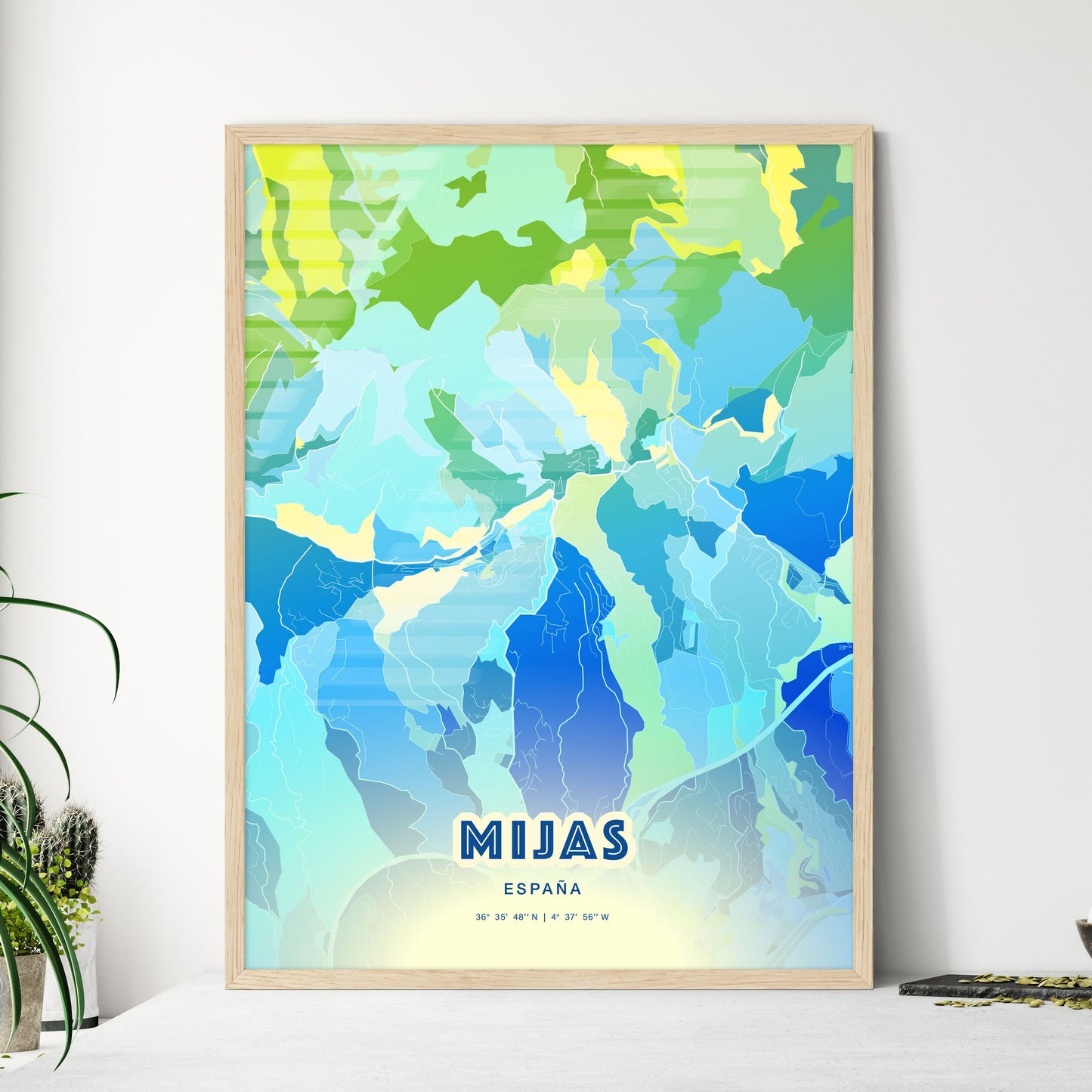 Colorful MIJAS SPAIN Fine Art Map Cool Blue