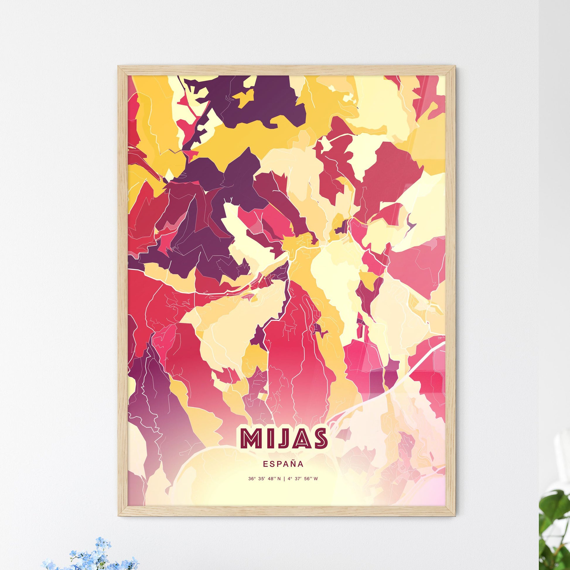 Colorful MIJAS SPAIN Fine Art Map Hot Red