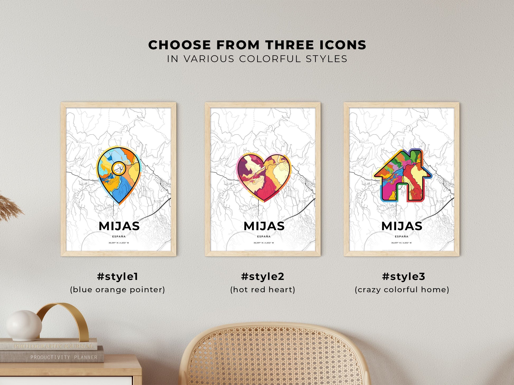 Mijas Spain maps with colorful icons
