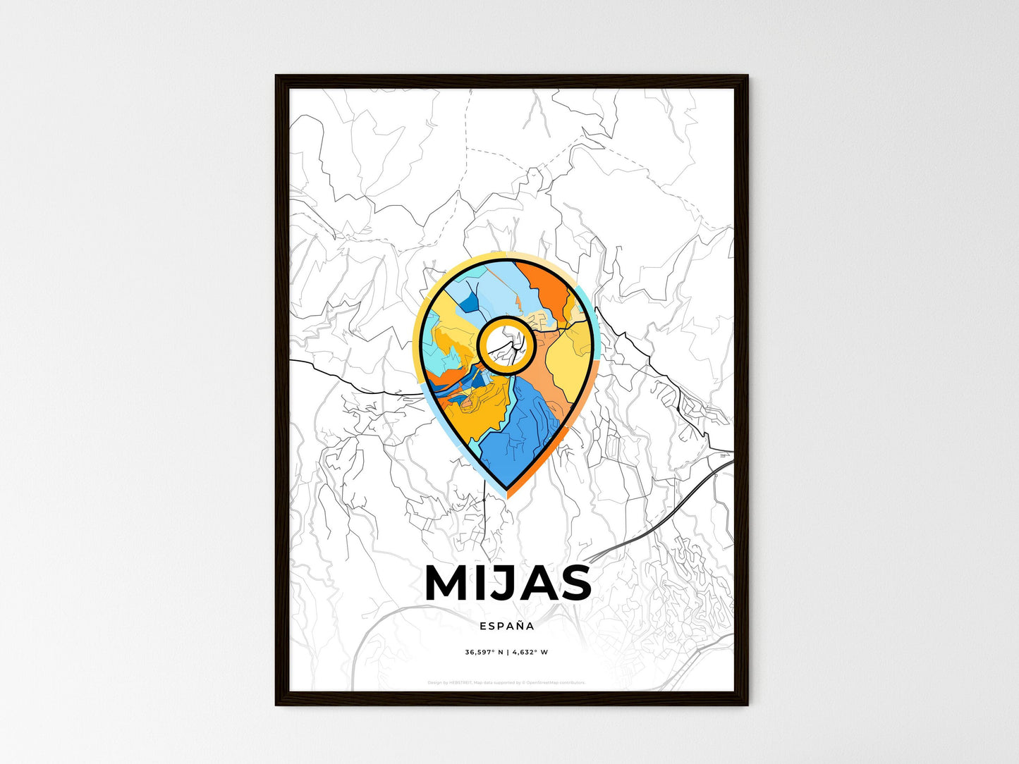 Mijas Spain wedding art map with pointer icon