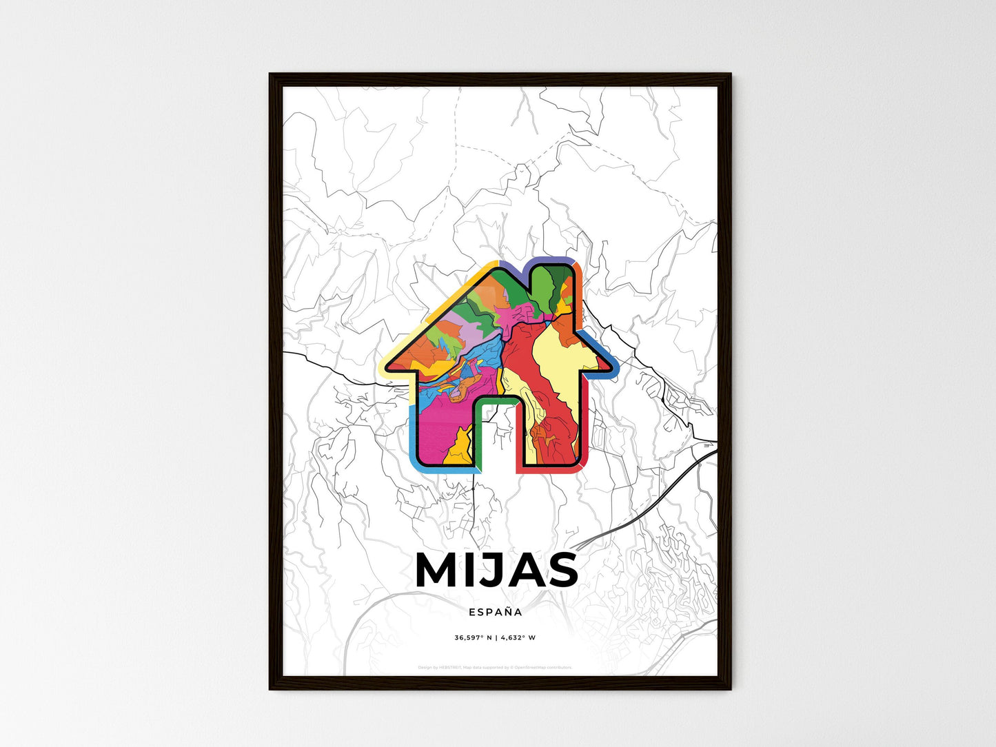 Mijas Spain wedding art map with home icon