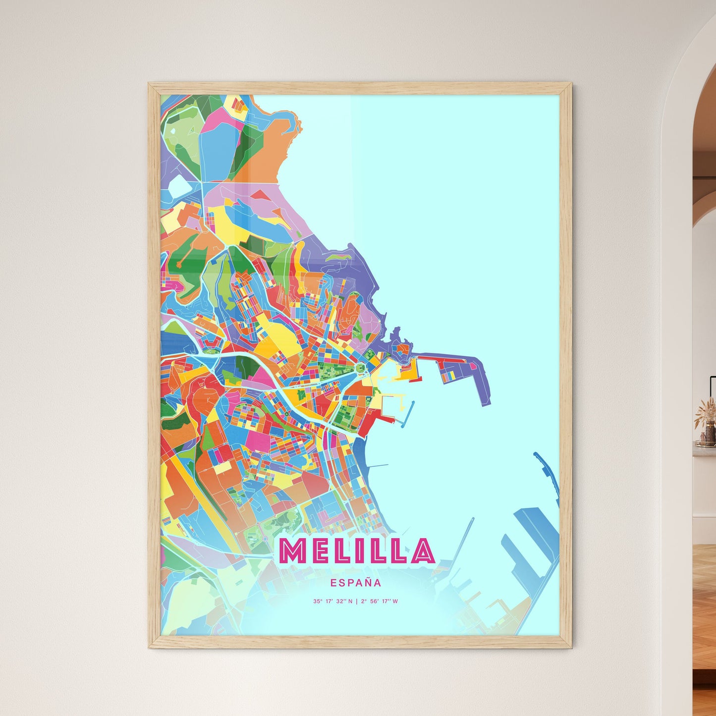 Colorful MELILLA SPAIN Fine Art Map Crazy Colors