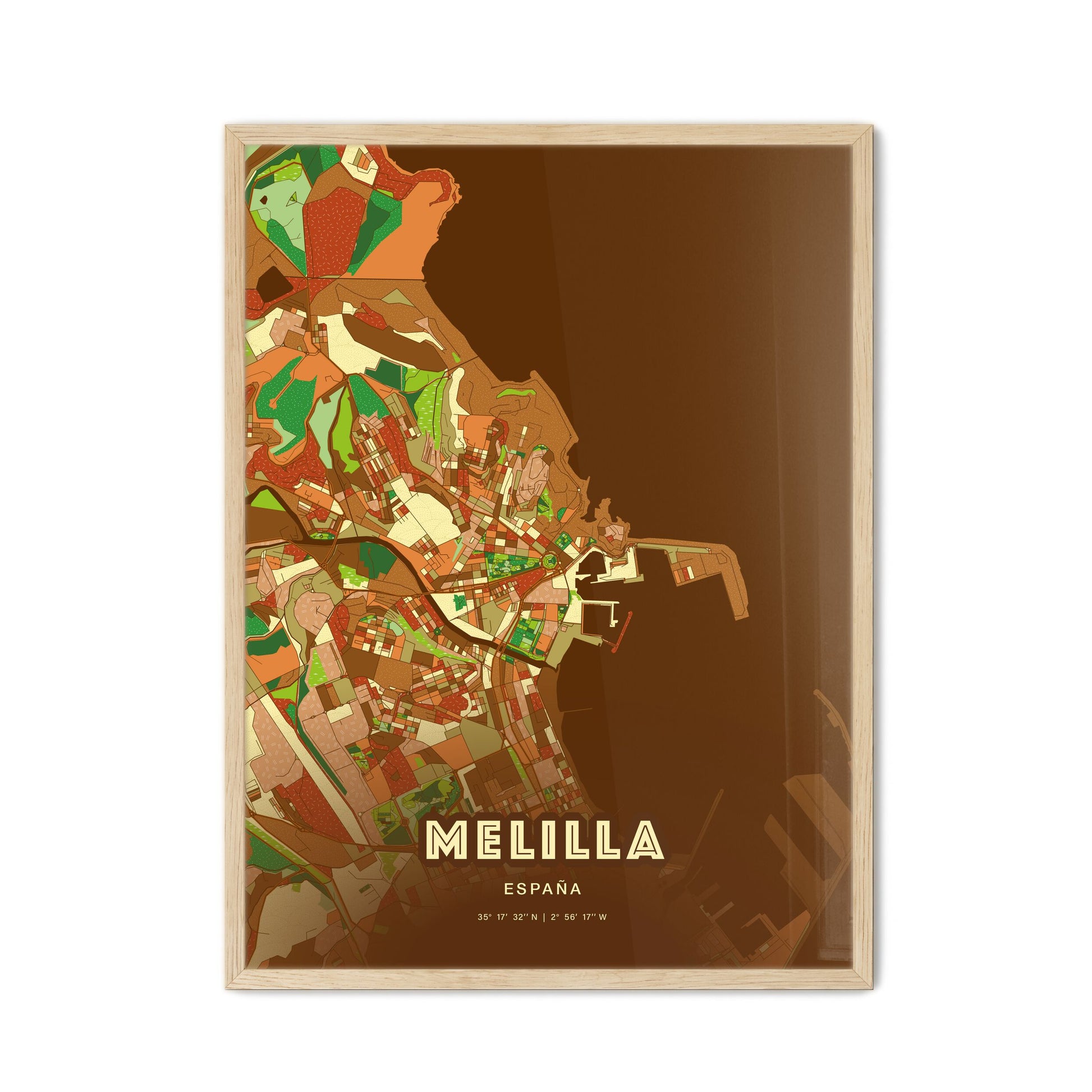 Colorful MELILLA SPAIN Fine Art Map Farmhouse