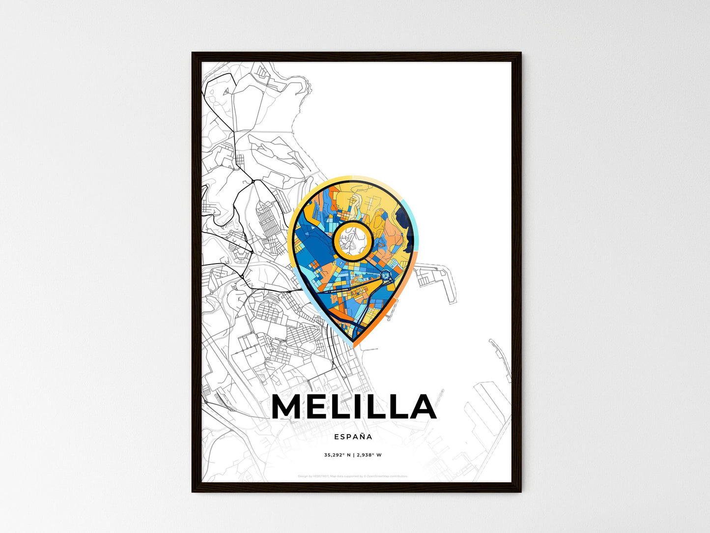 Melilla Spain wedding art map with pointer icon