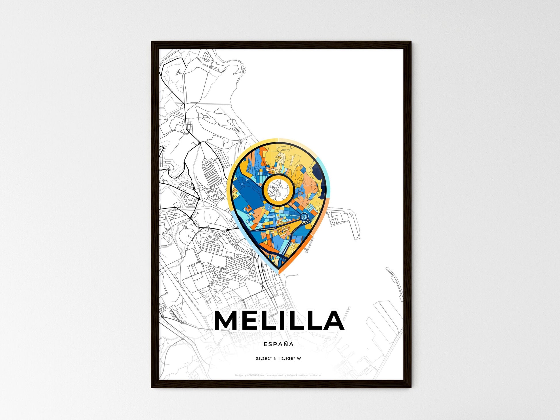 Melilla Spain wedding art map with pointer icon
