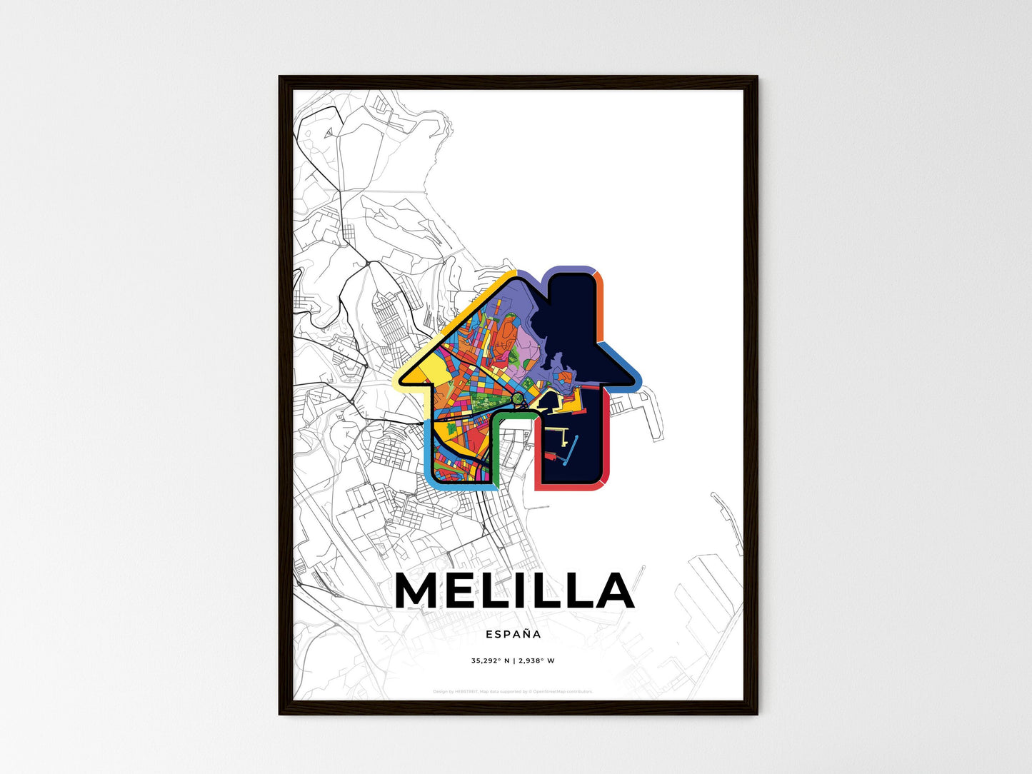 Melilla Spain wedding art map with home icon
