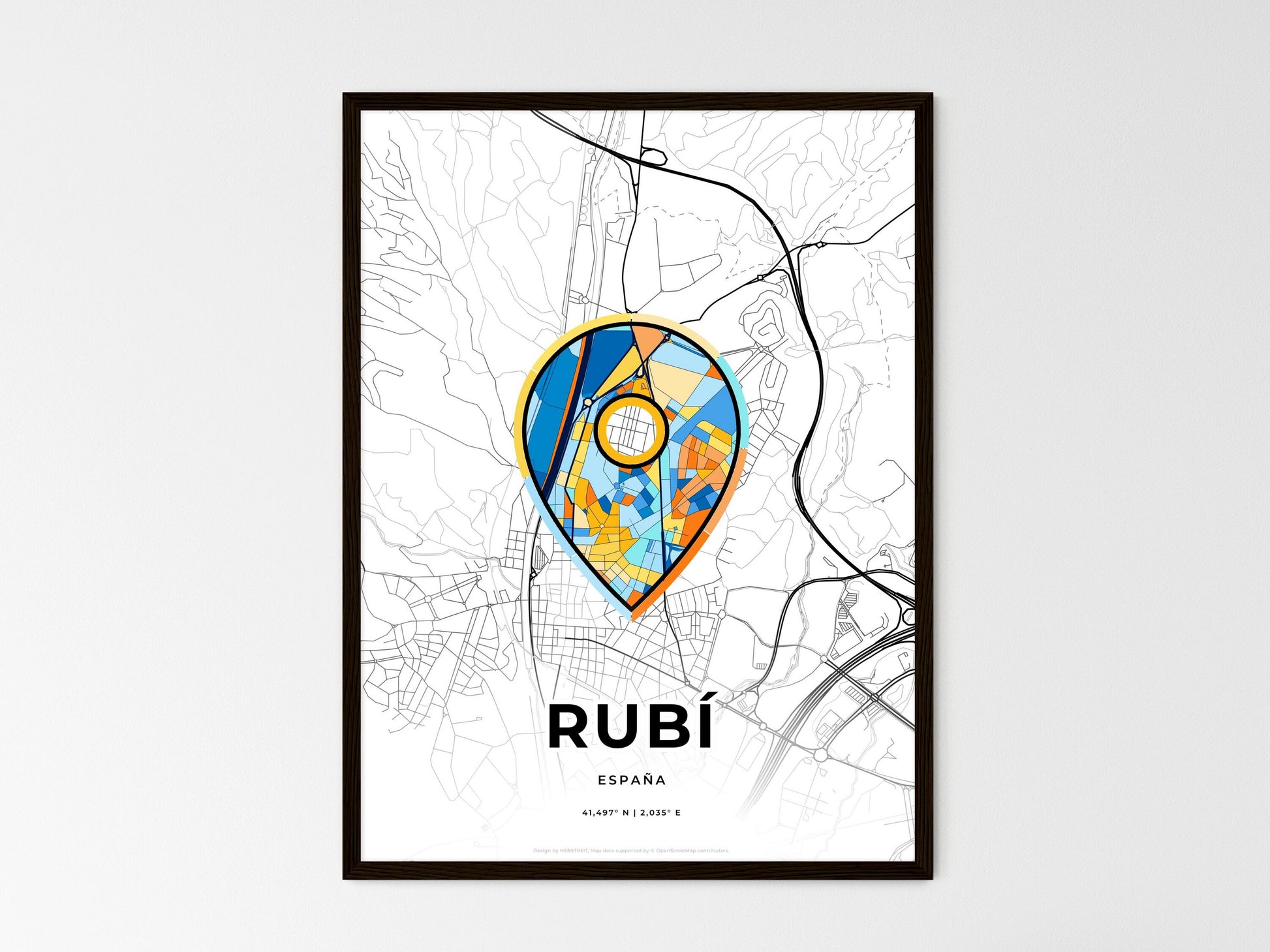 Rubí Spain wedding art map with pointer icon
