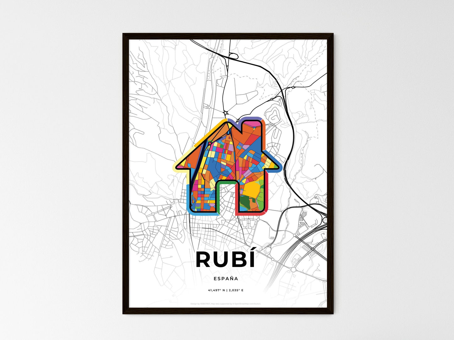 Rubí Spain wedding art map with home icon