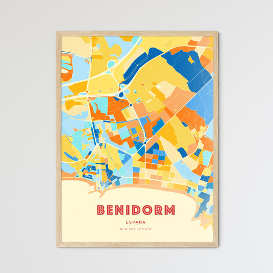 Colorful BENIDORM SPAIN Fine Art Map Blue Orange