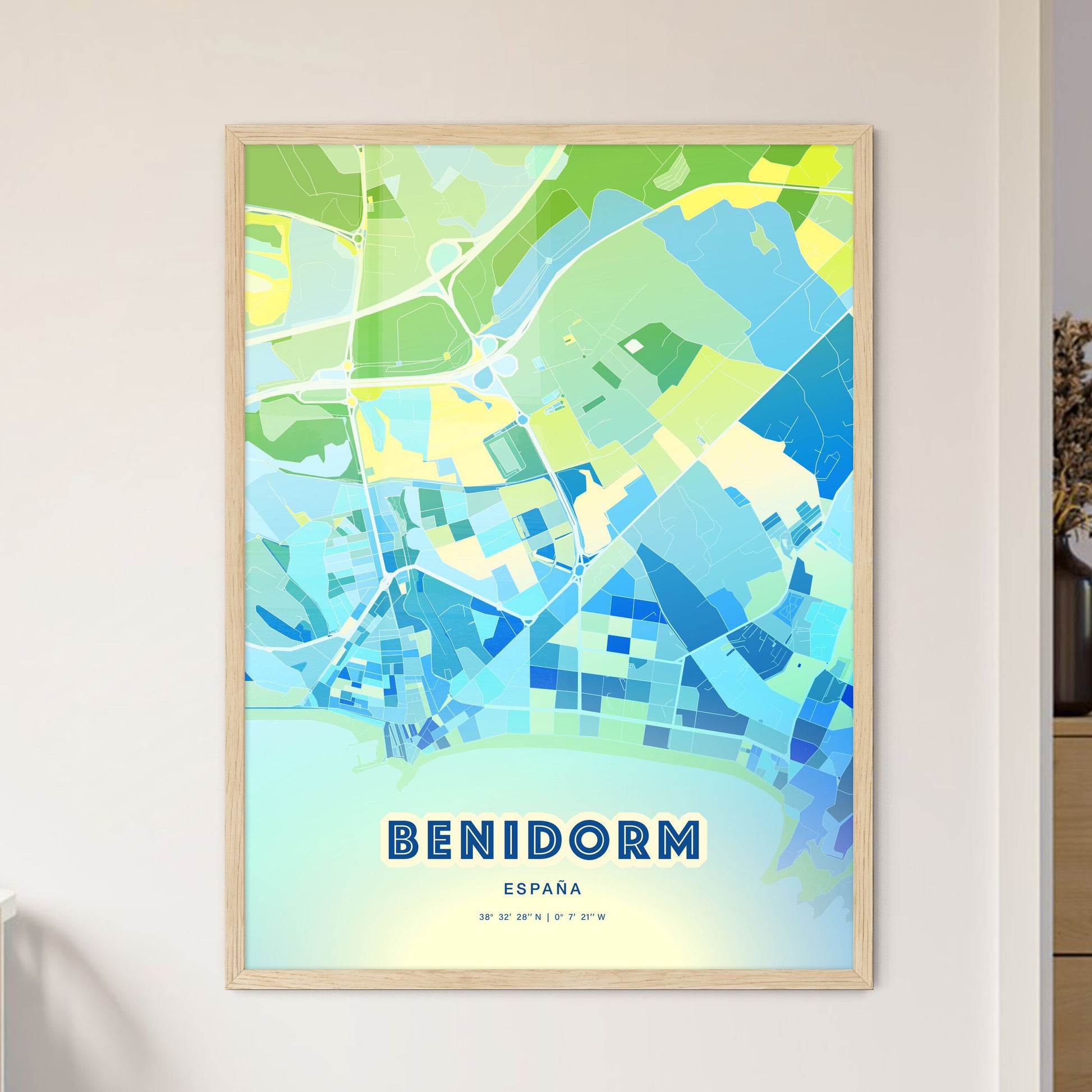 Colorful BENIDORM SPAIN Fine Art Map Cool Blue