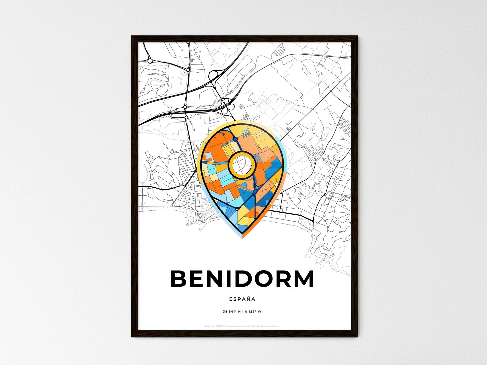 Benidorm Spain wedding art map with pointer icon