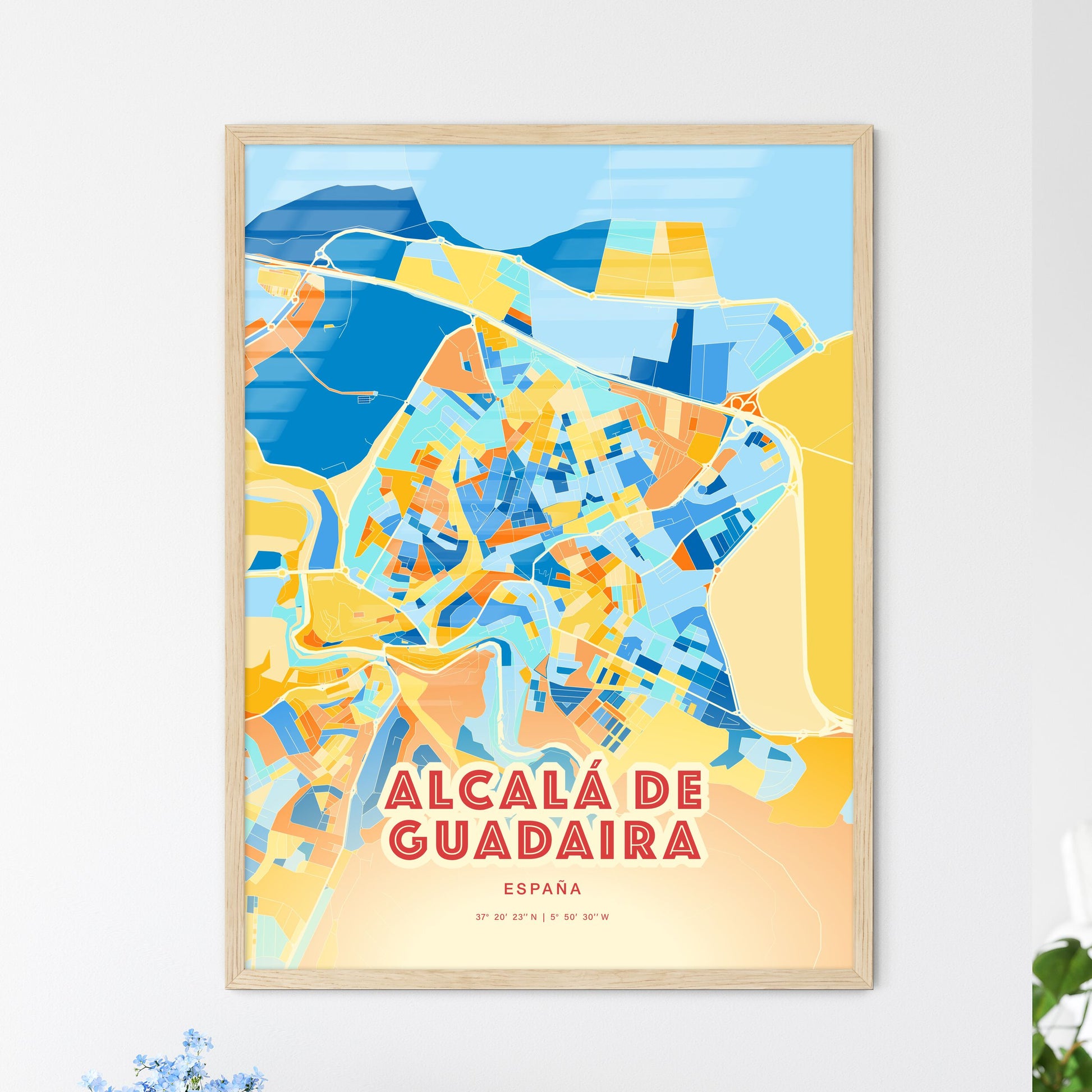 Colorful ALCALÁ DE GUADAIRA SPAIN Fine Art Map Blue Orange