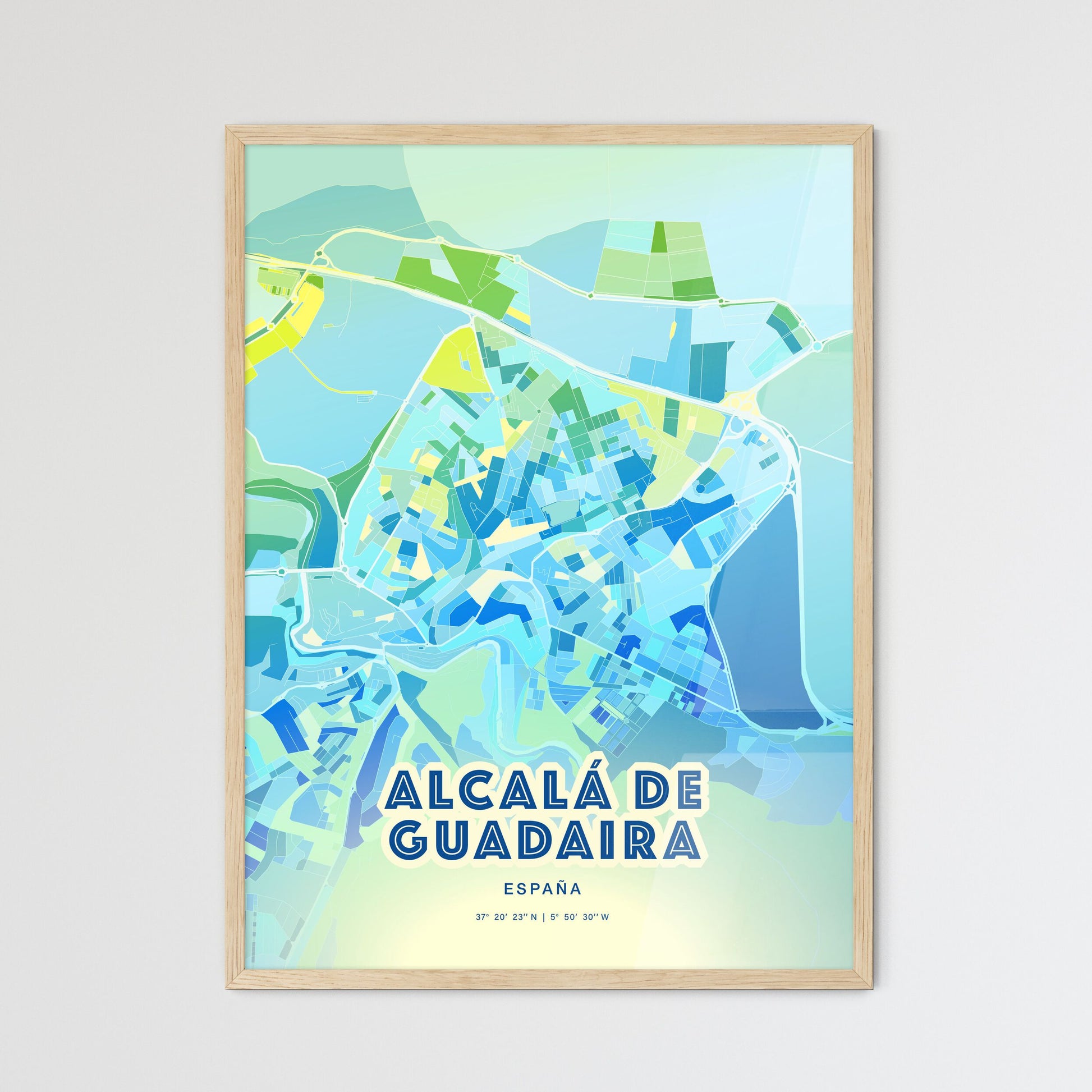 Colorful ALCALÁ DE GUADAIRA SPAIN Fine Art Map Cool Blue