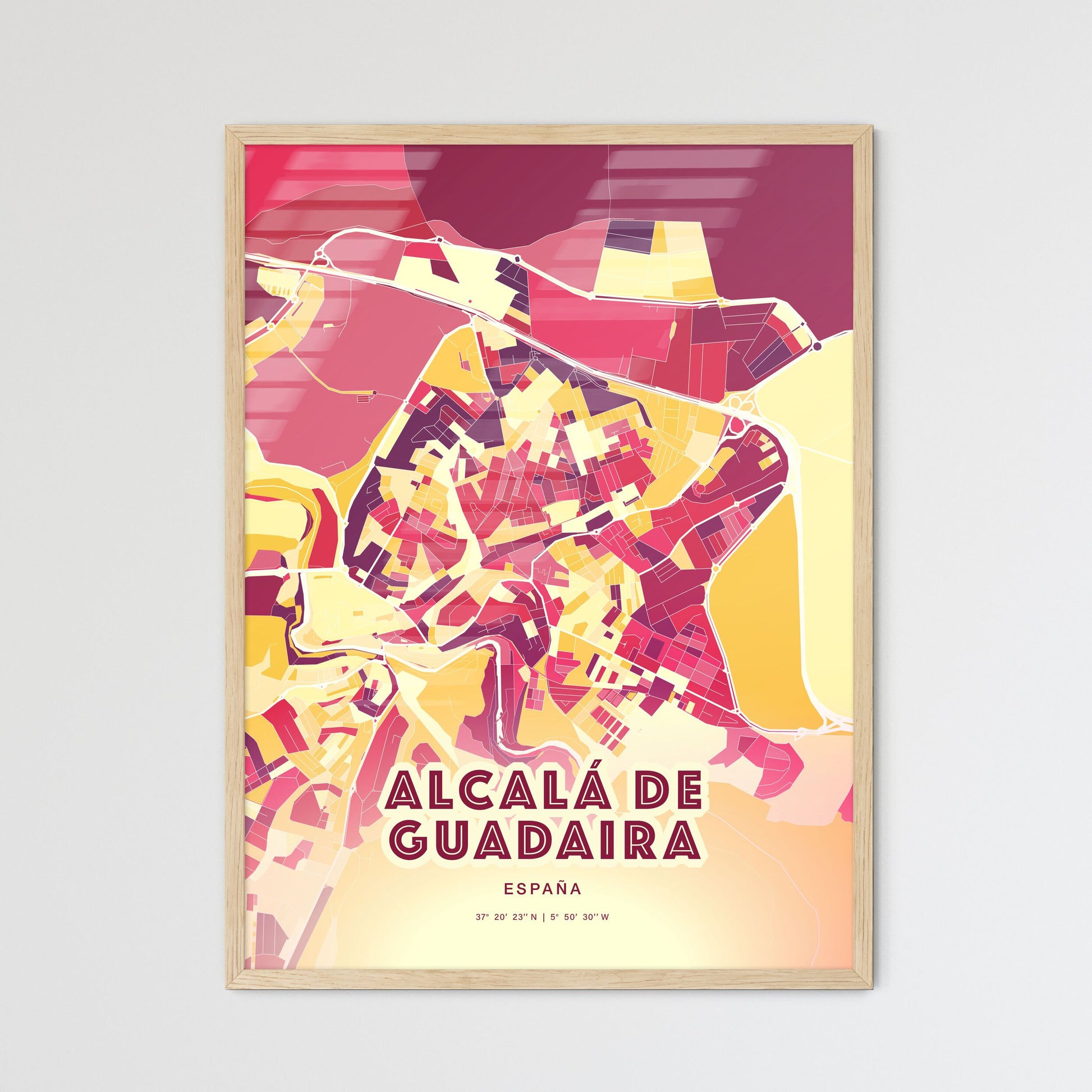 Colorful ALCALÁ DE GUADAIRA SPAIN Fine Art Map Hot Red