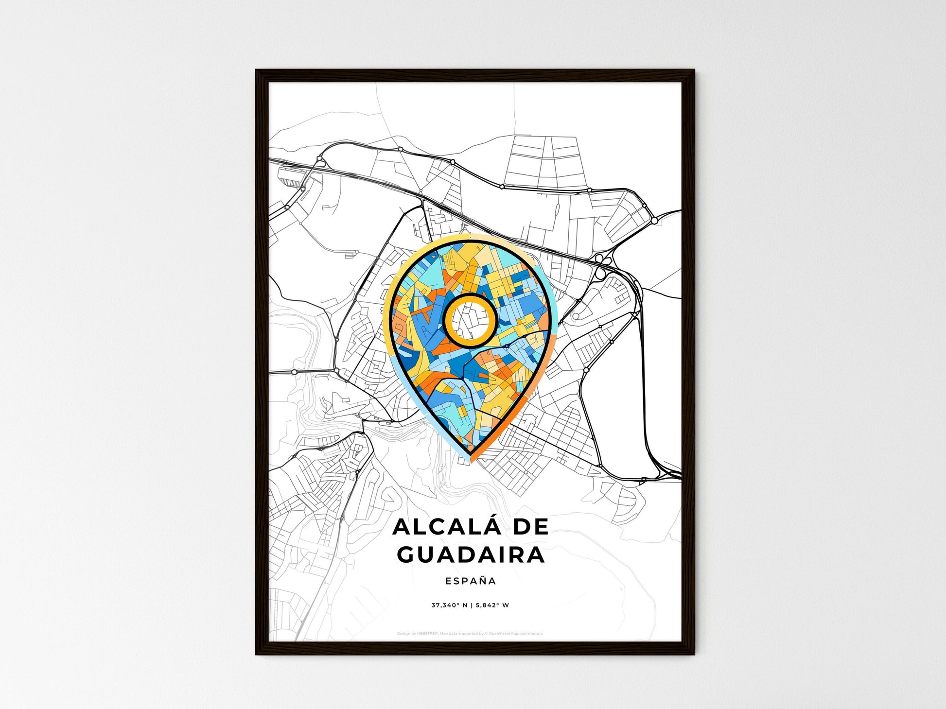 ALCALÁ DE GUADAIRA SPAIN minimal art map with a colorful icon. Where it all began, Couple map gift. Style 1