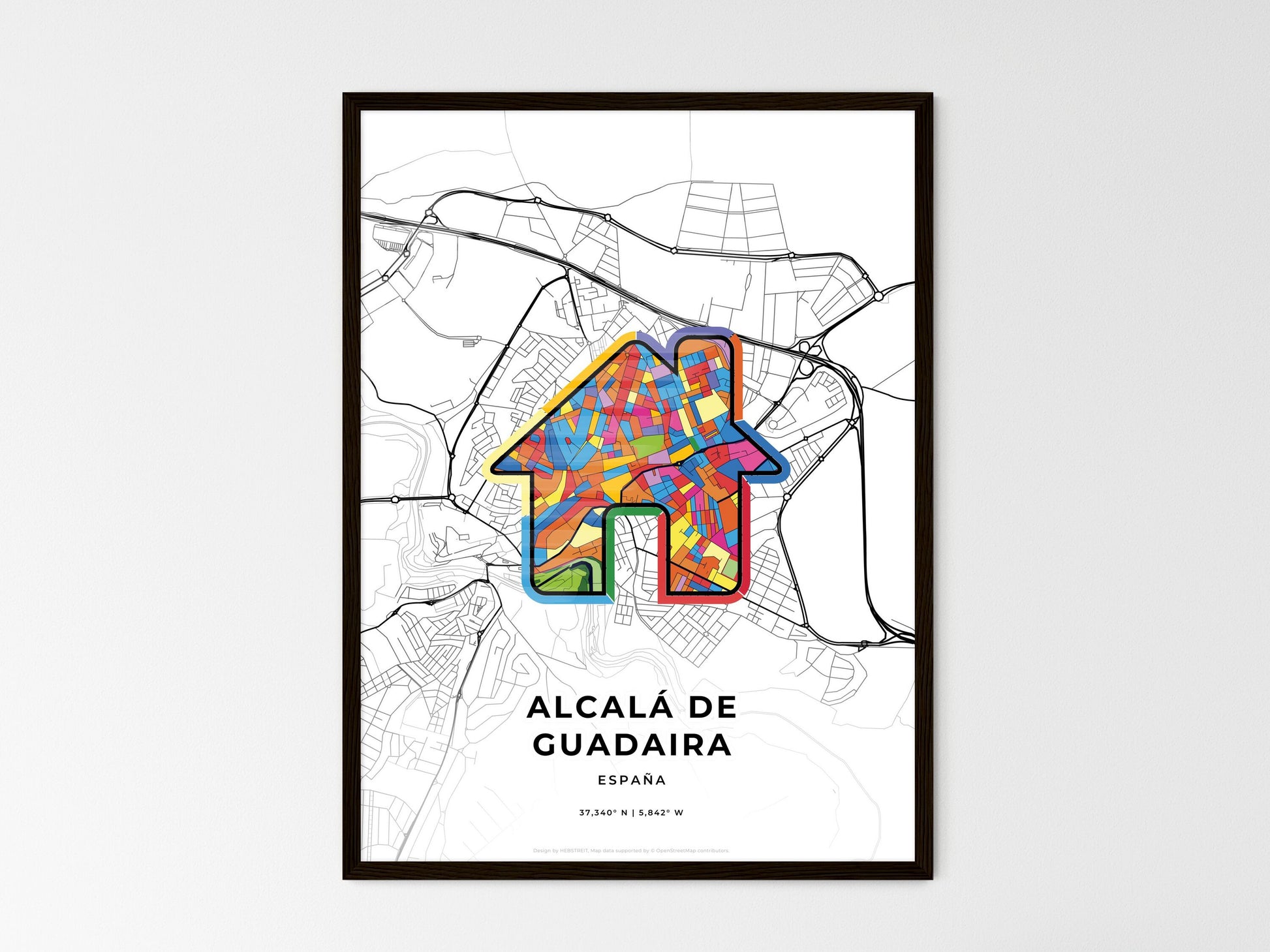 ALCALÁ DE GUADAIRA SPAIN minimal art map with a colorful icon. Where it all began, Couple map gift. Style 3