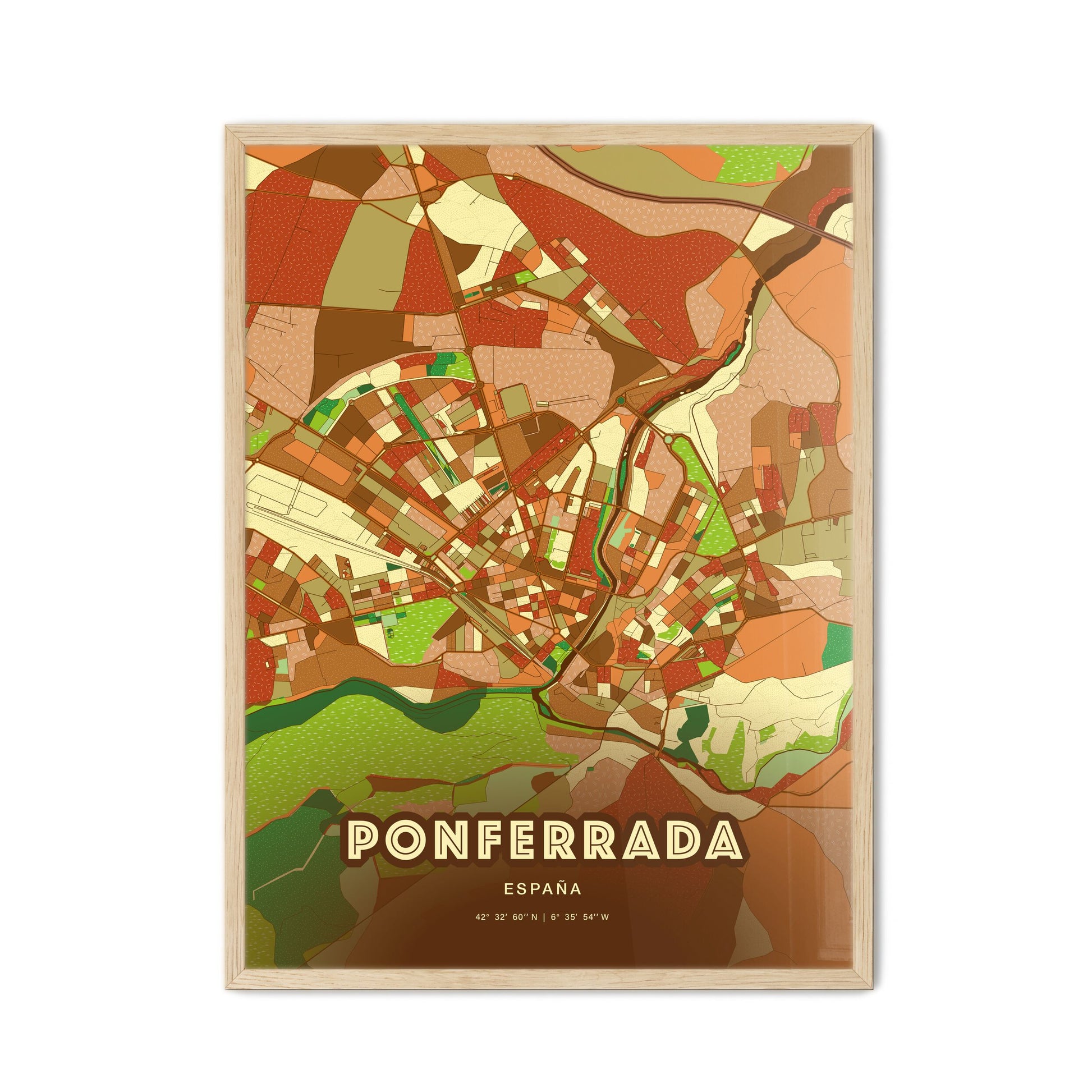 Colorful PONFERRADA SPAIN Fine Art Map Farmhouse