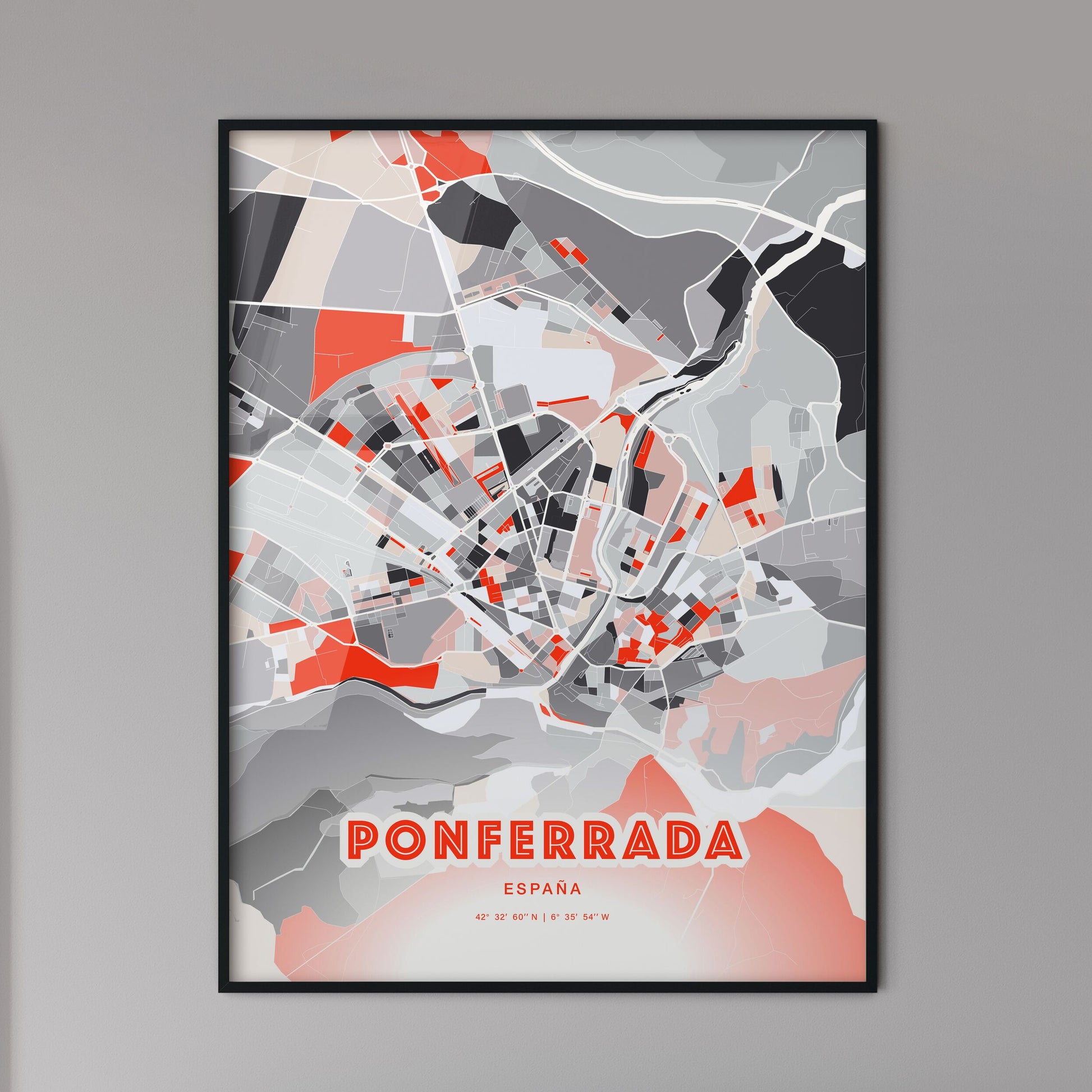 Colorful PONFERRADA SPAIN Fine Art Map Modern