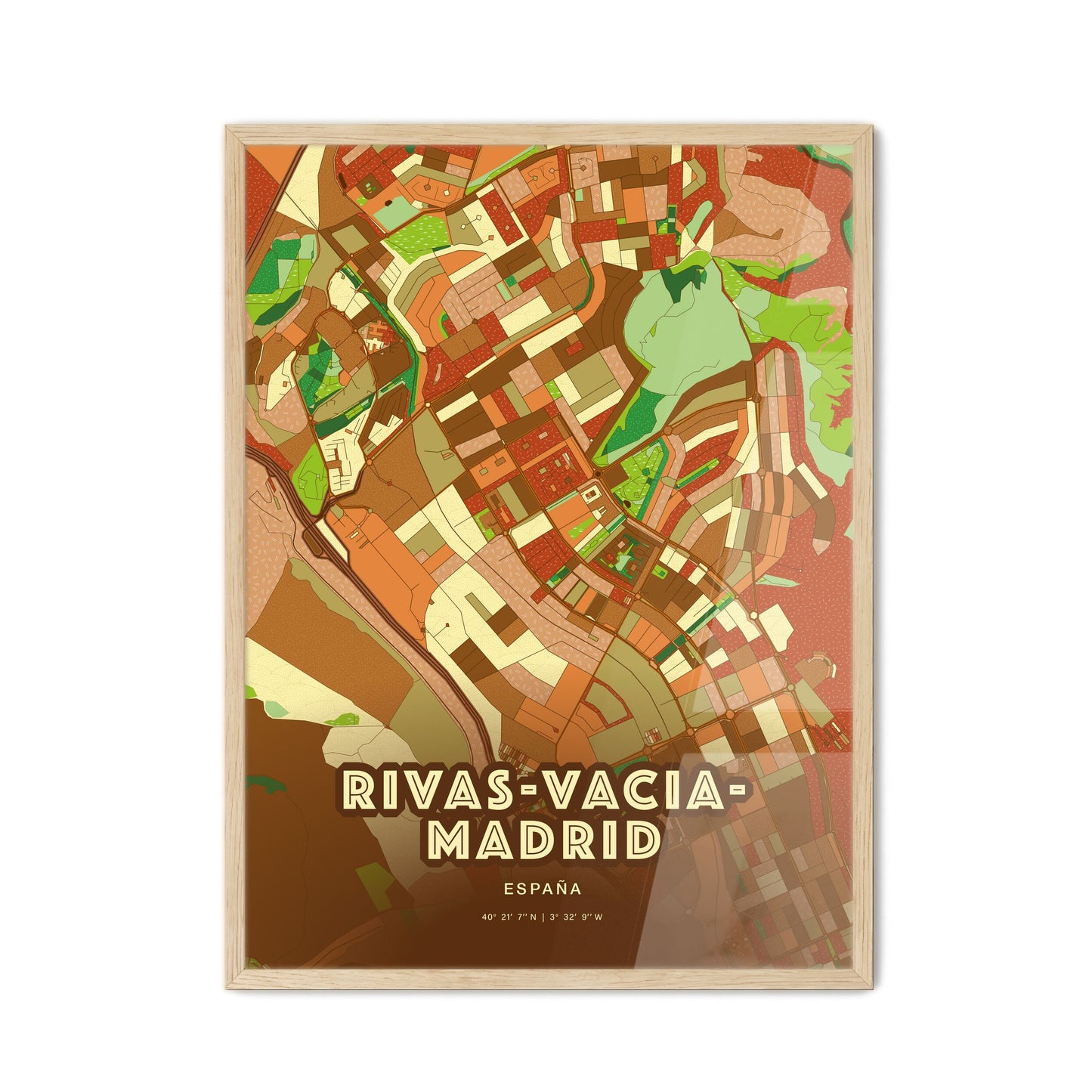 Colorful RIVAS-VACIAMADRID SPAIN Fine Art Map Farmhouse