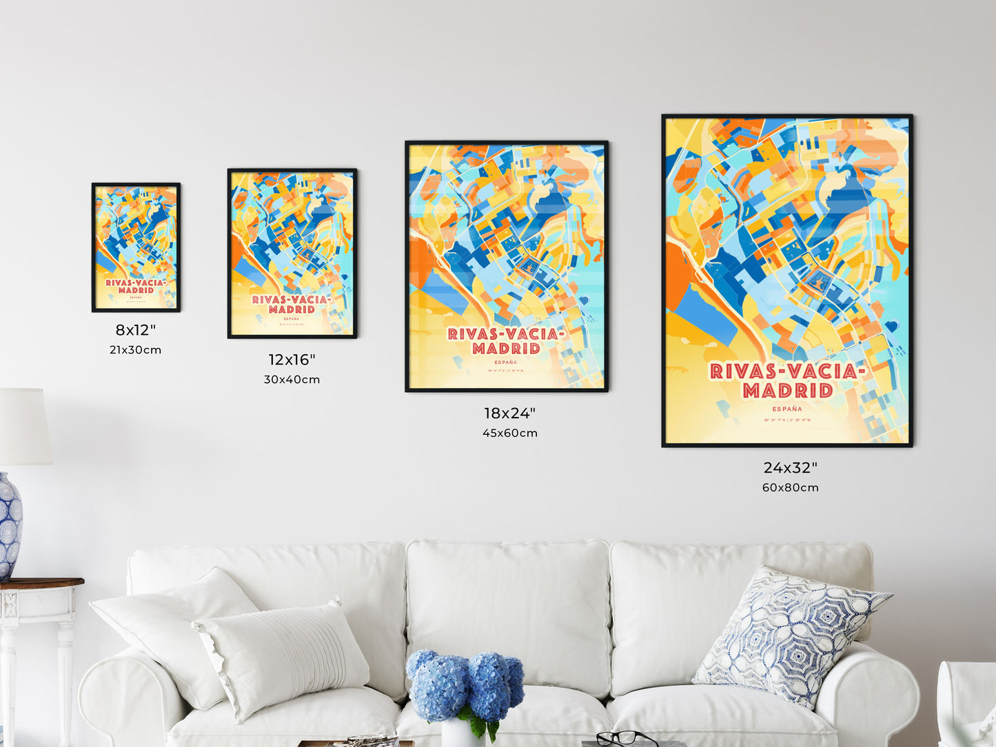 Colorful RIVAS-VACIAMADRID SPAIN Fine Art Map Blue Orange