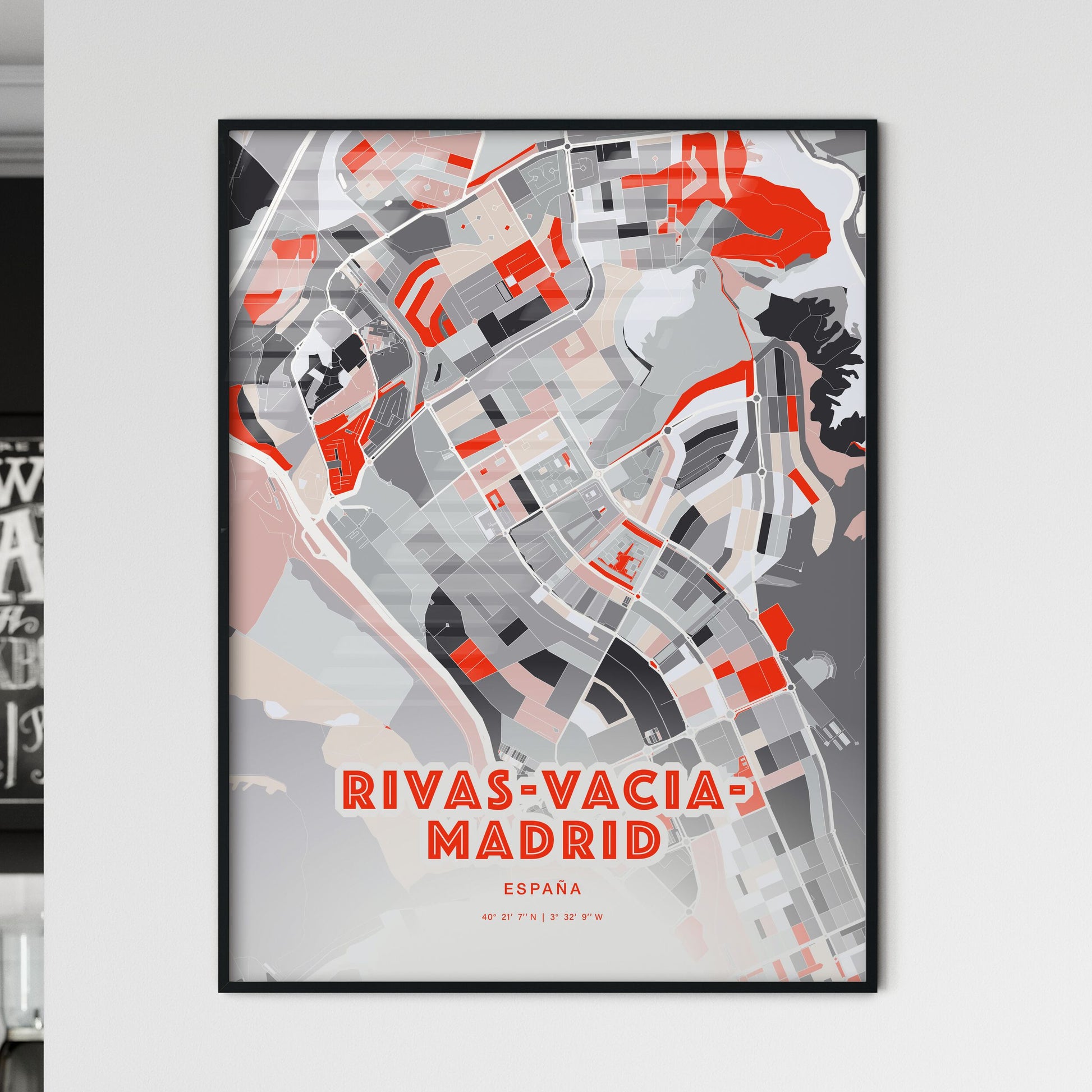 Colorful RIVAS-VACIAMADRID SPAIN Fine Art Map Modern