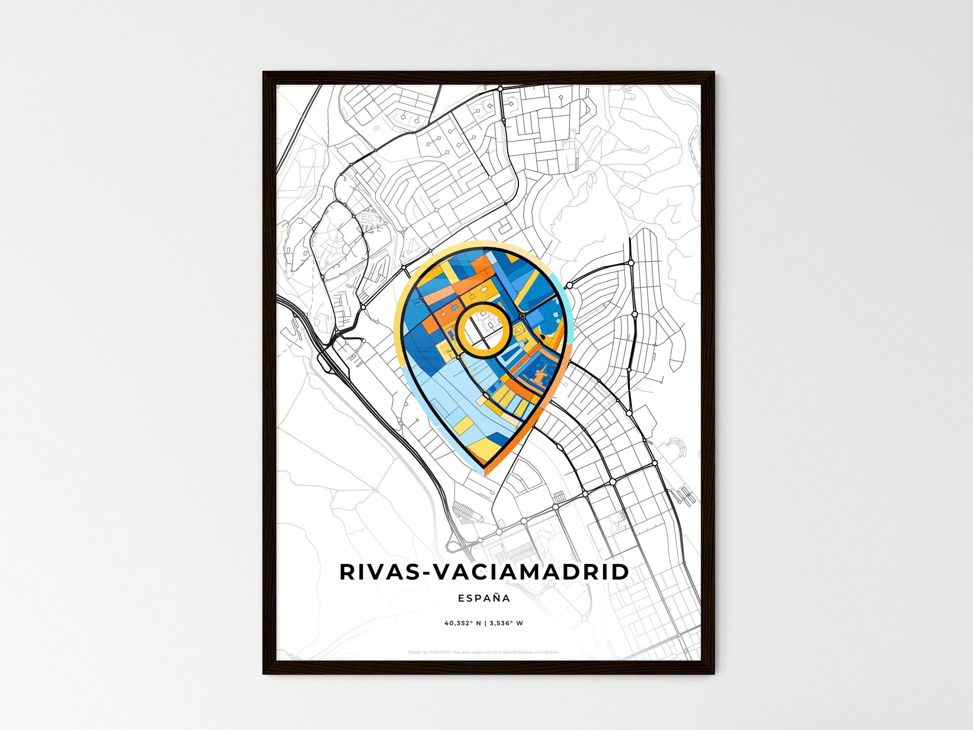 Rivas-Vaciamadrid Spain wedding art map with pointer icon