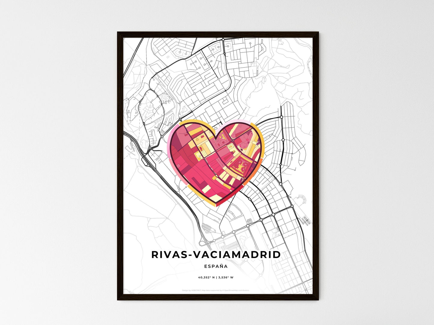 Rivas-Vaciamadrid Spain wedding art map with heart icon