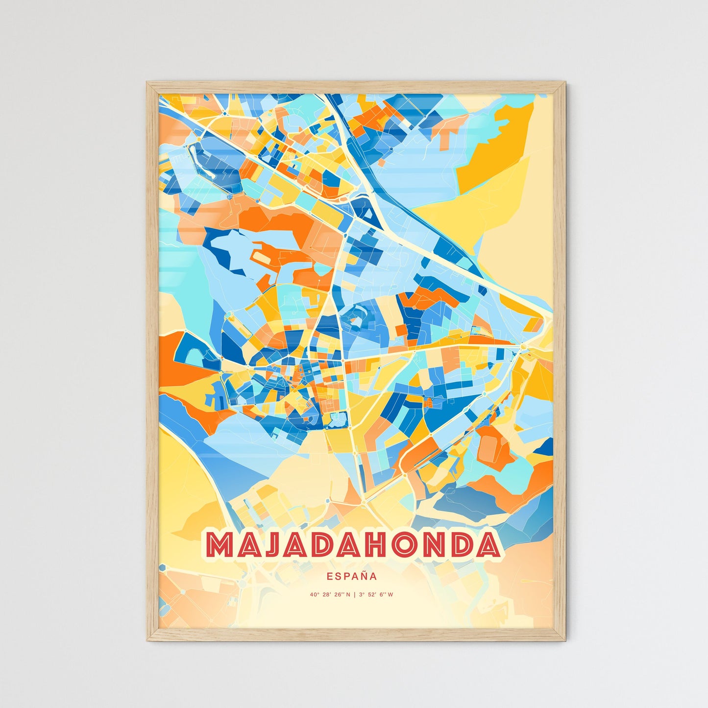 Colorful MAJADAHONDA SPAIN Fine Art Map Blue Orange