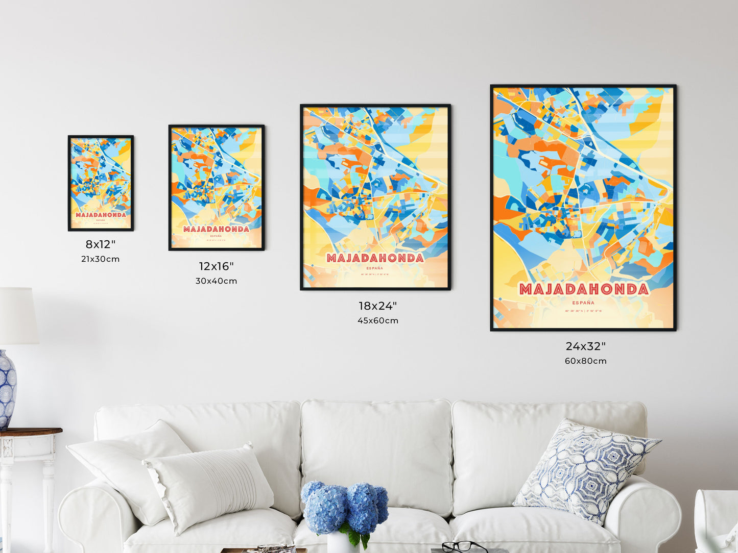 Colorful MAJADAHONDA SPAIN Fine Art Map Blue Orange