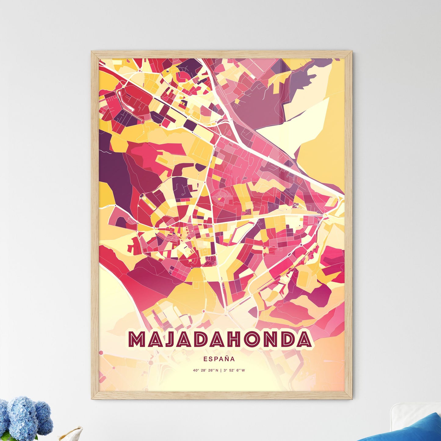 Colorful MAJADAHONDA SPAIN Fine Art Map Hot Red