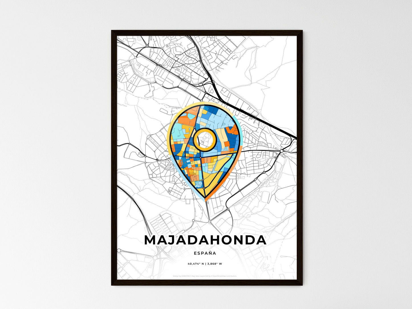 Majadahonda Spain wedding art map with pointer icon