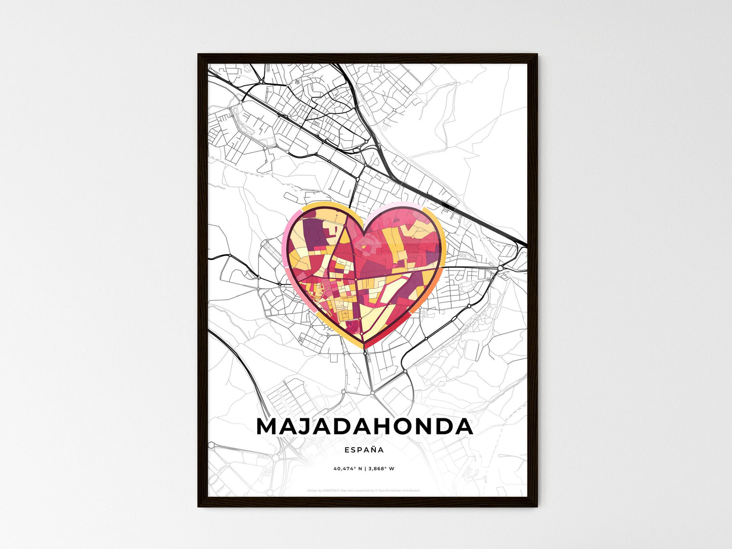 Majadahonda Spain wedding art map with heart icon