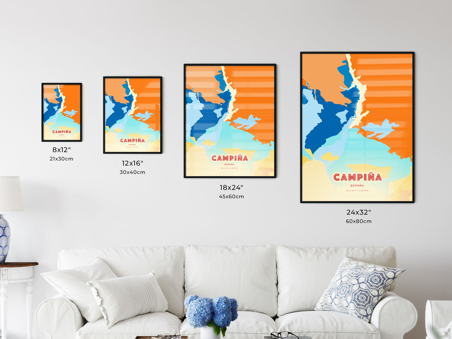 Colorful CAMPIÑA SPAIN Fine Art Map Blue Orange