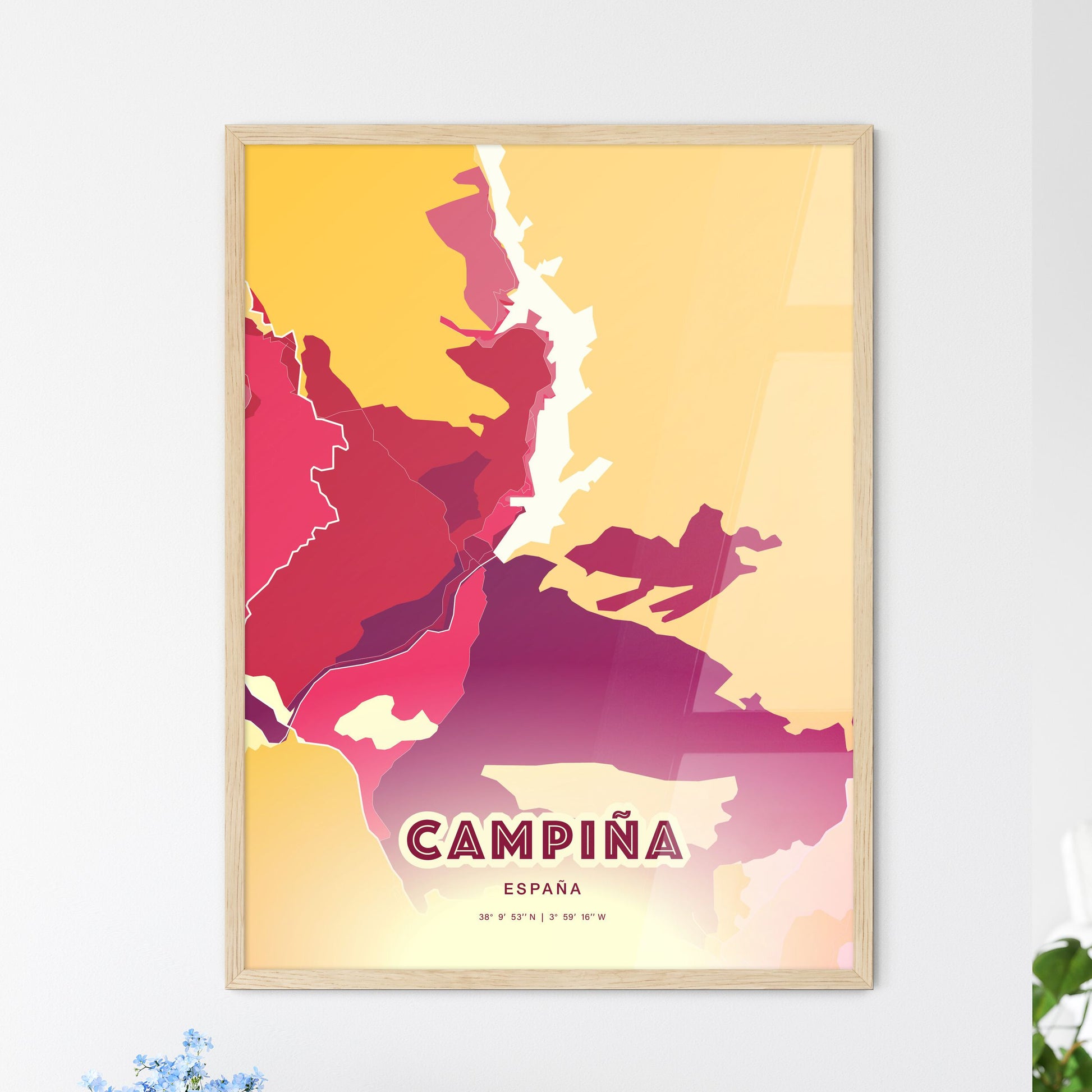 Colorful CAMPIÑA SPAIN Fine Art Map Hot Red