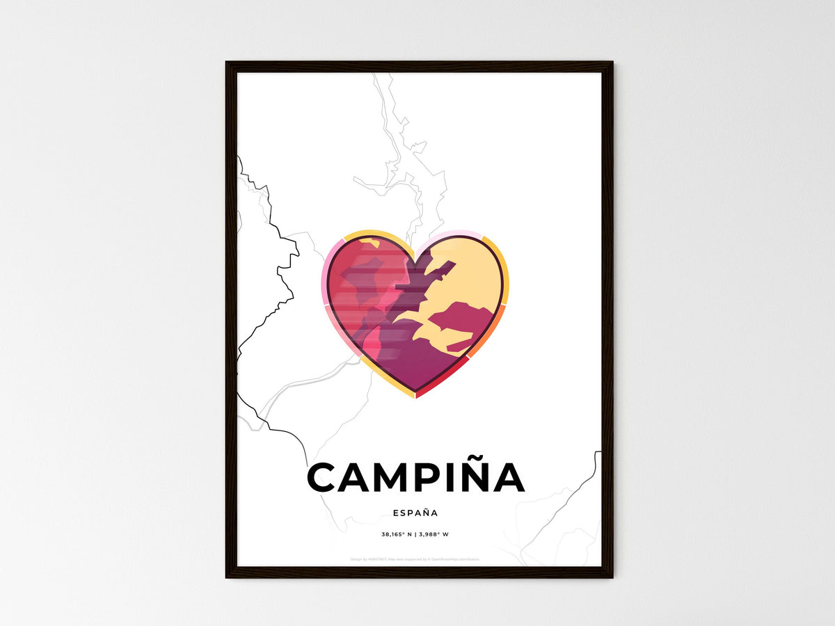 Campiña Spain wedding art map with heart icon