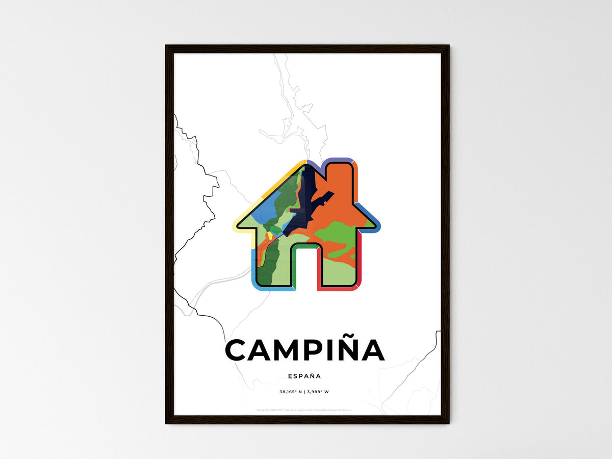 Campiña Spain wedding art map with home icon