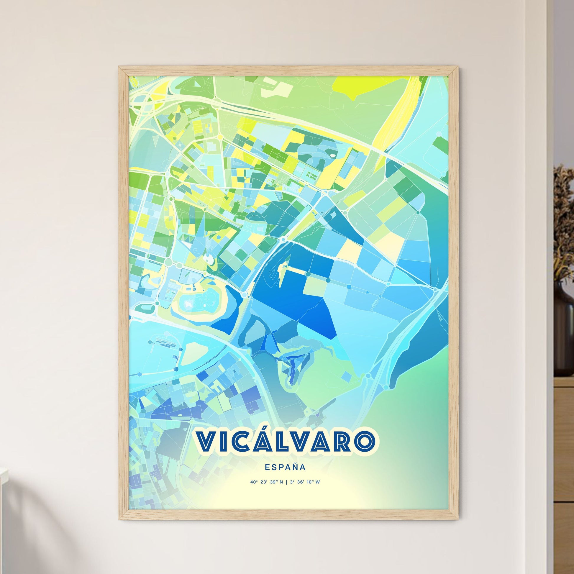 Colorful VICÁLVARO SPAIN Fine Art Map Cool Blue