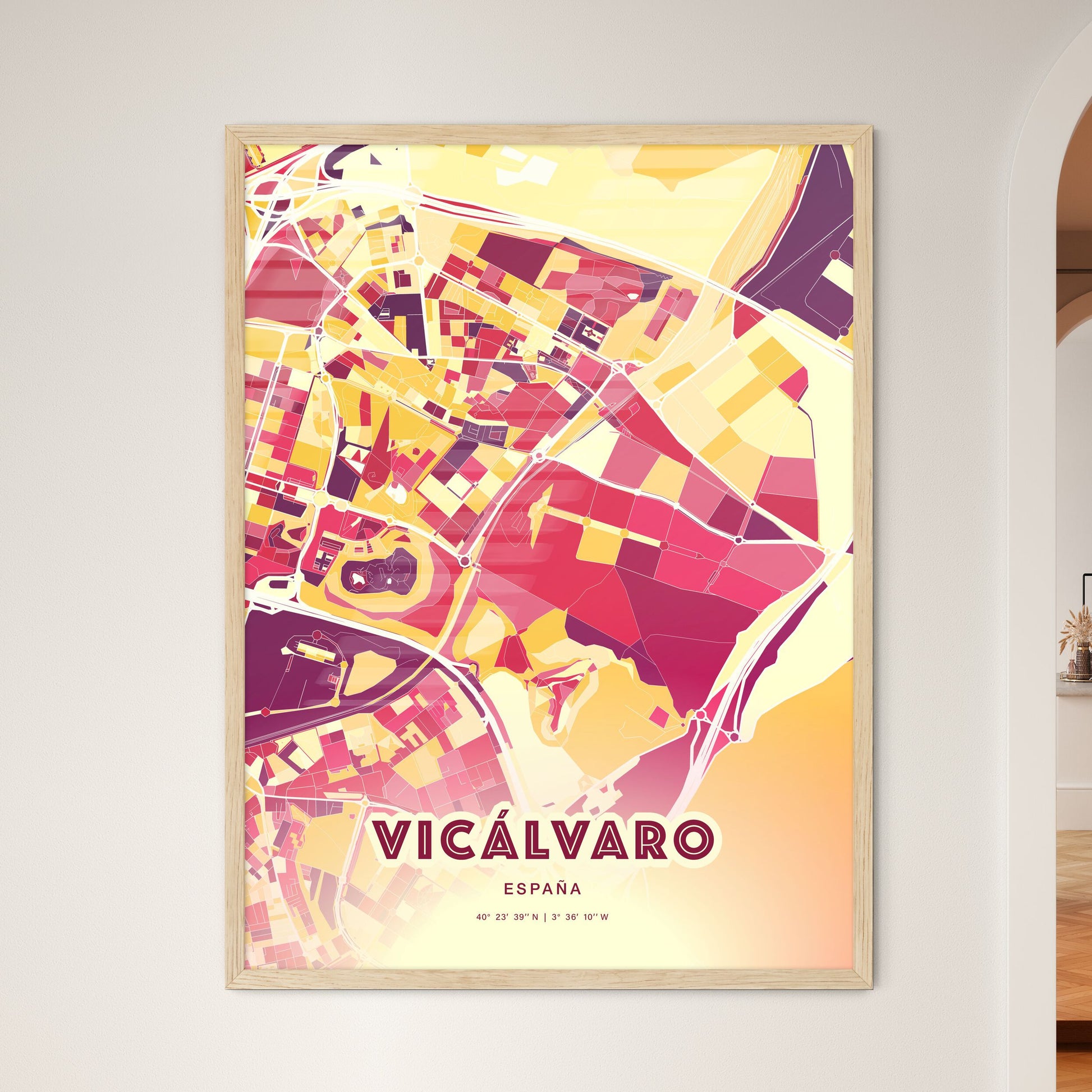 Colorful VICÁLVARO SPAIN Fine Art Map Hot Red