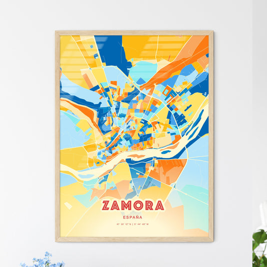 Colorful ZAMORA SPAIN Fine Art Map Blue Orange