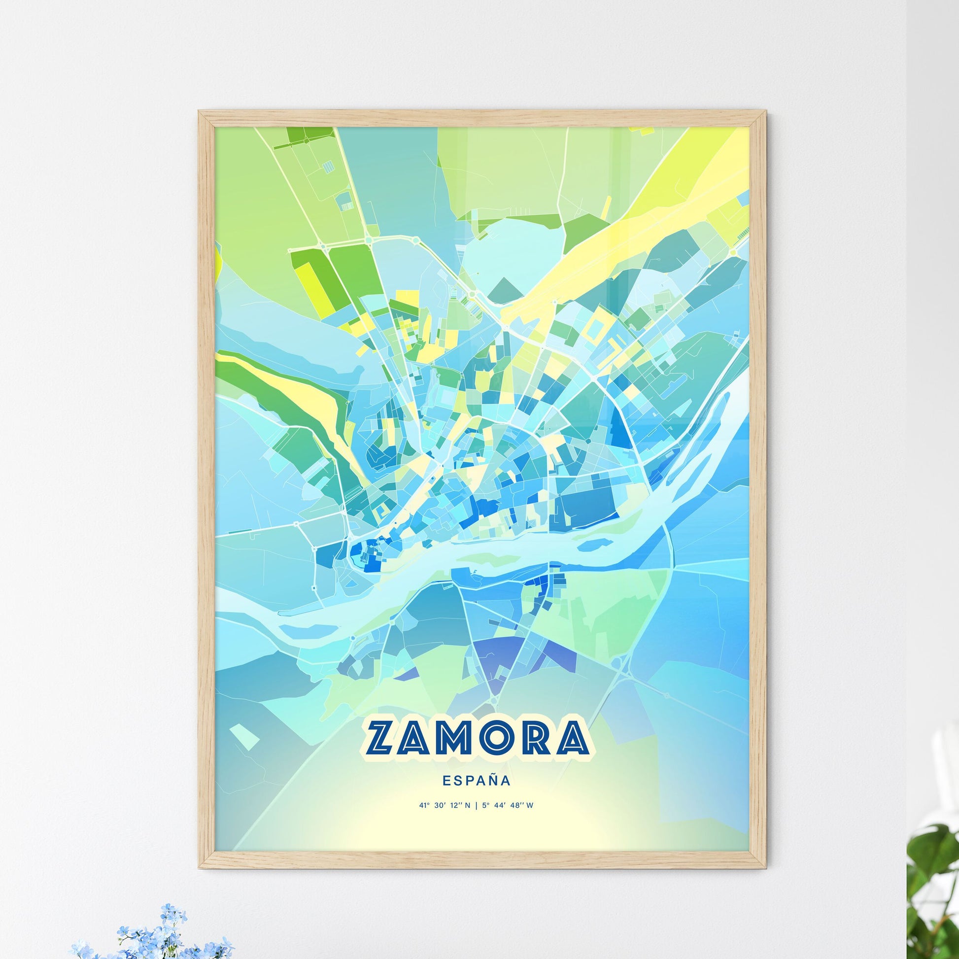 Colorful ZAMORA SPAIN Fine Art Map Cool Blue