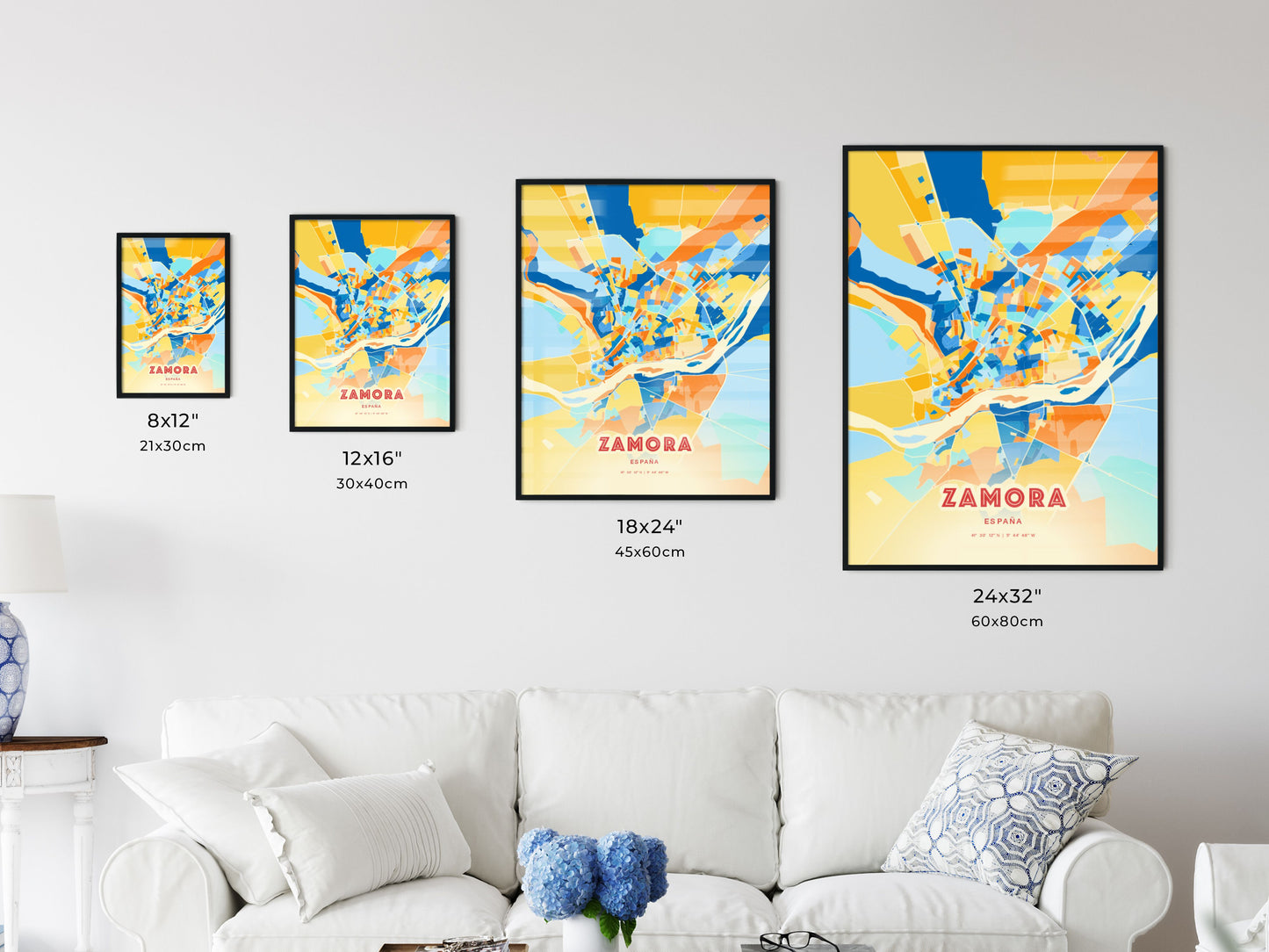 Colorful ZAMORA SPAIN Fine Art Map Blue Orange