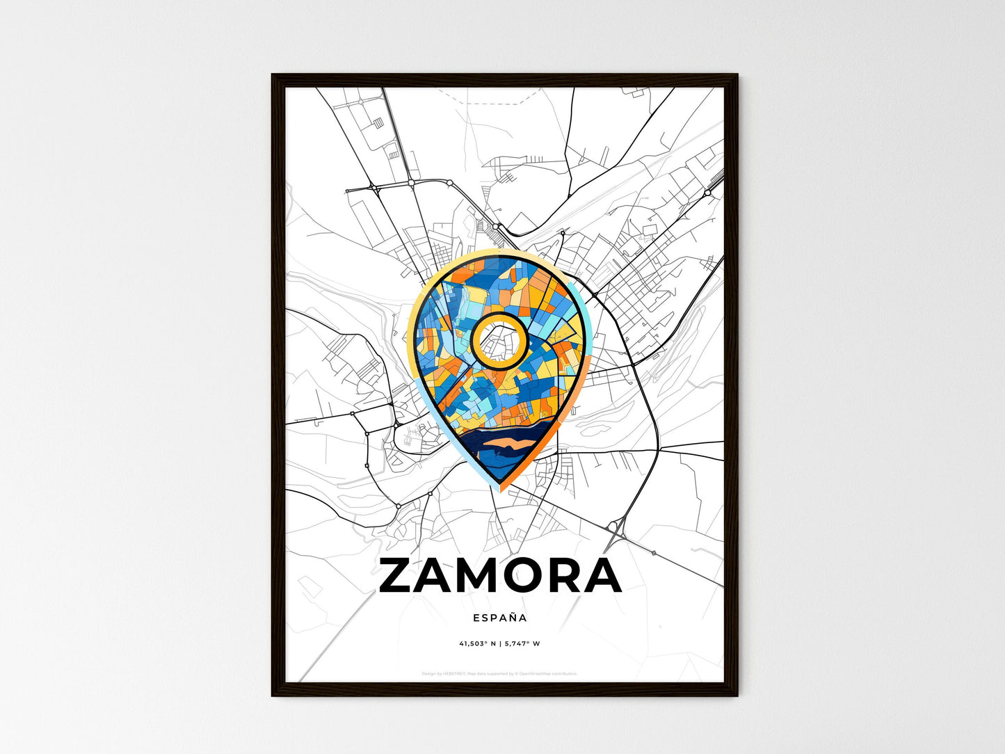 Zamora Spain wedding art map with pointer icon