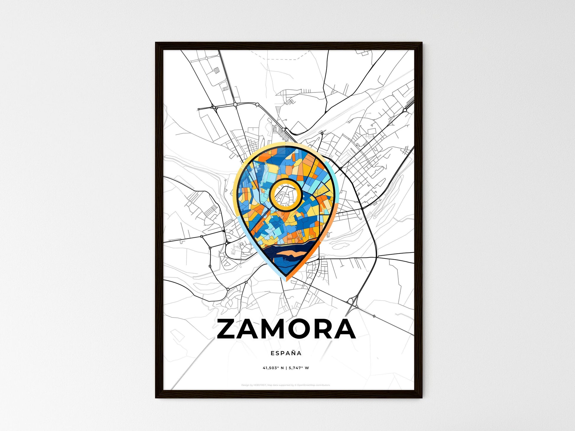 Zamora Spain wedding art map with pointer icon