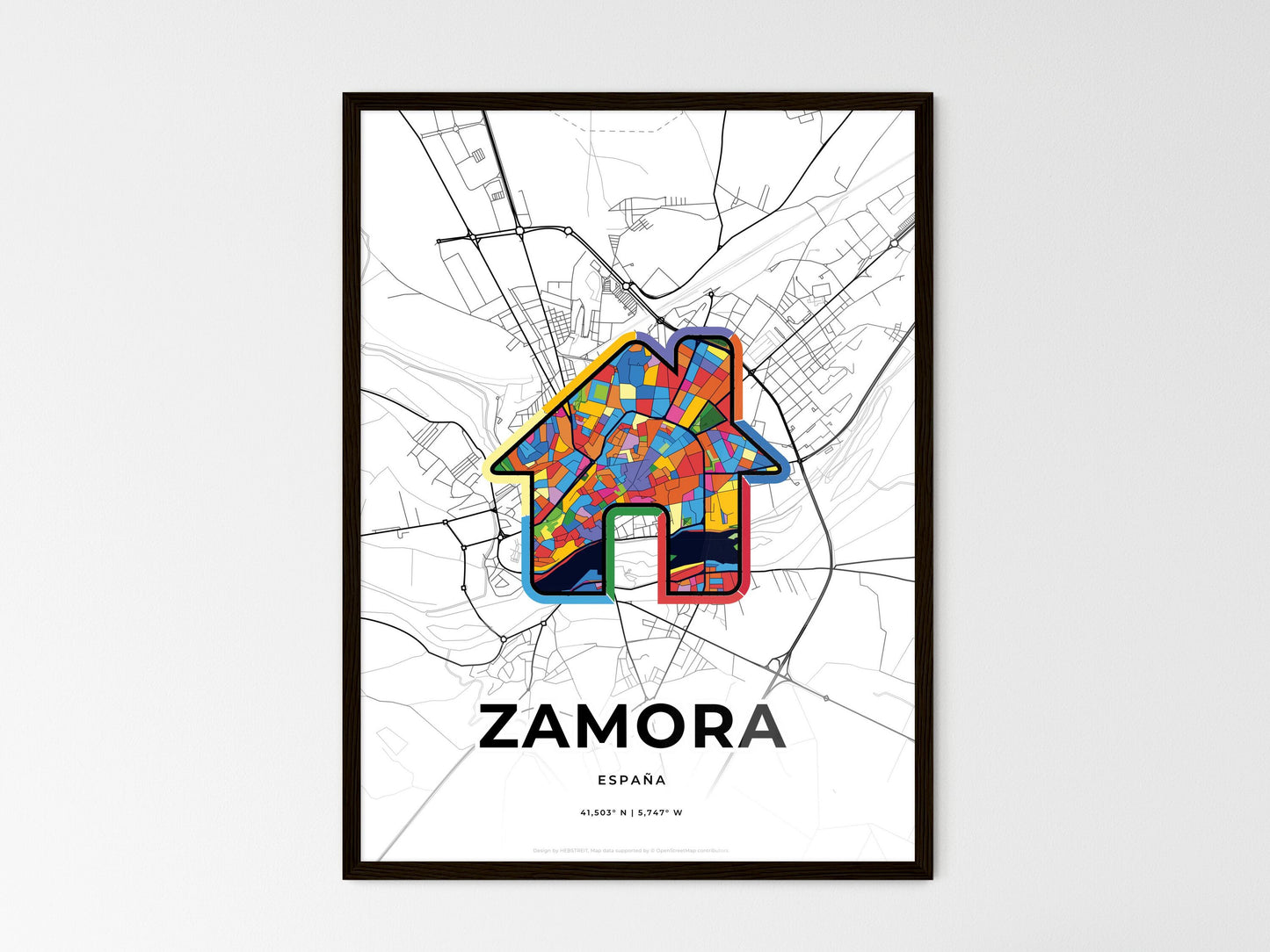 Zamora Spain wedding art map with home icon