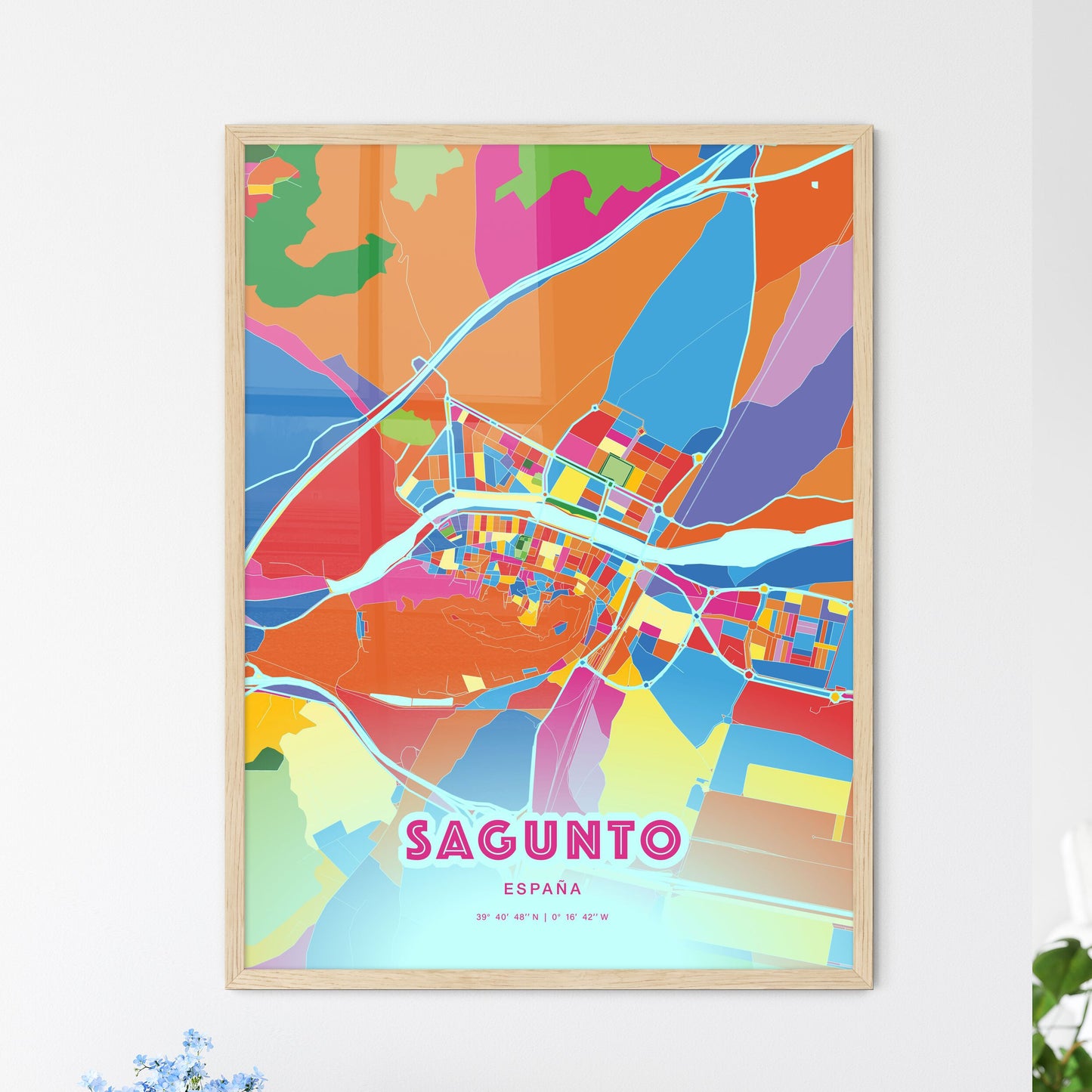 Colorful SAGUNTO SPAIN Fine Art Map Crazy Colors