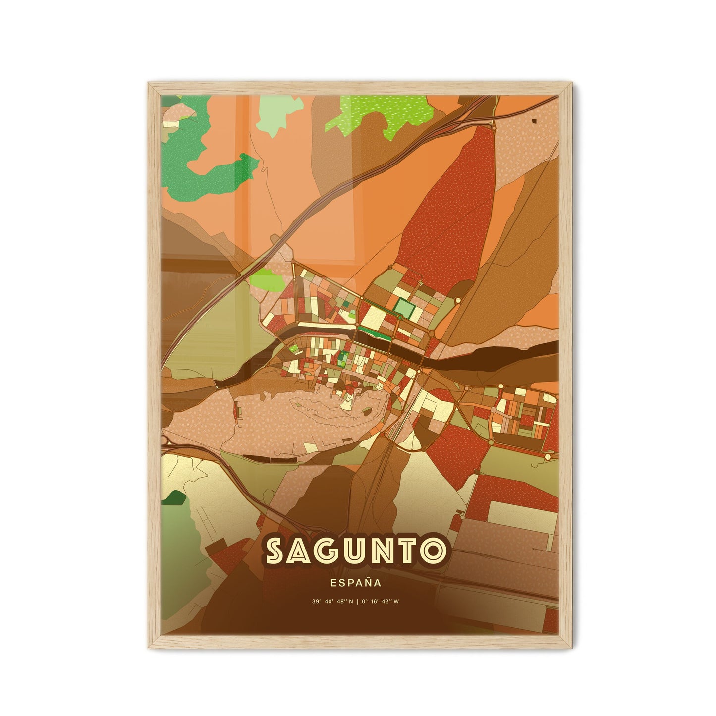 Colorful SAGUNTO SPAIN Fine Art Map Farmhouse