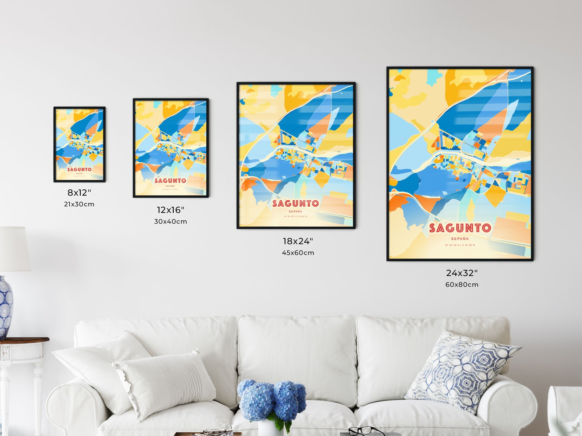 Colorful SAGUNTO SPAIN Fine Art Map Blue Orange