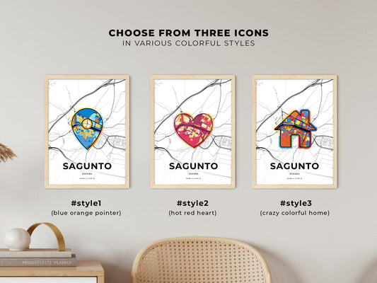 Sagunto Spain maps with colorful icons