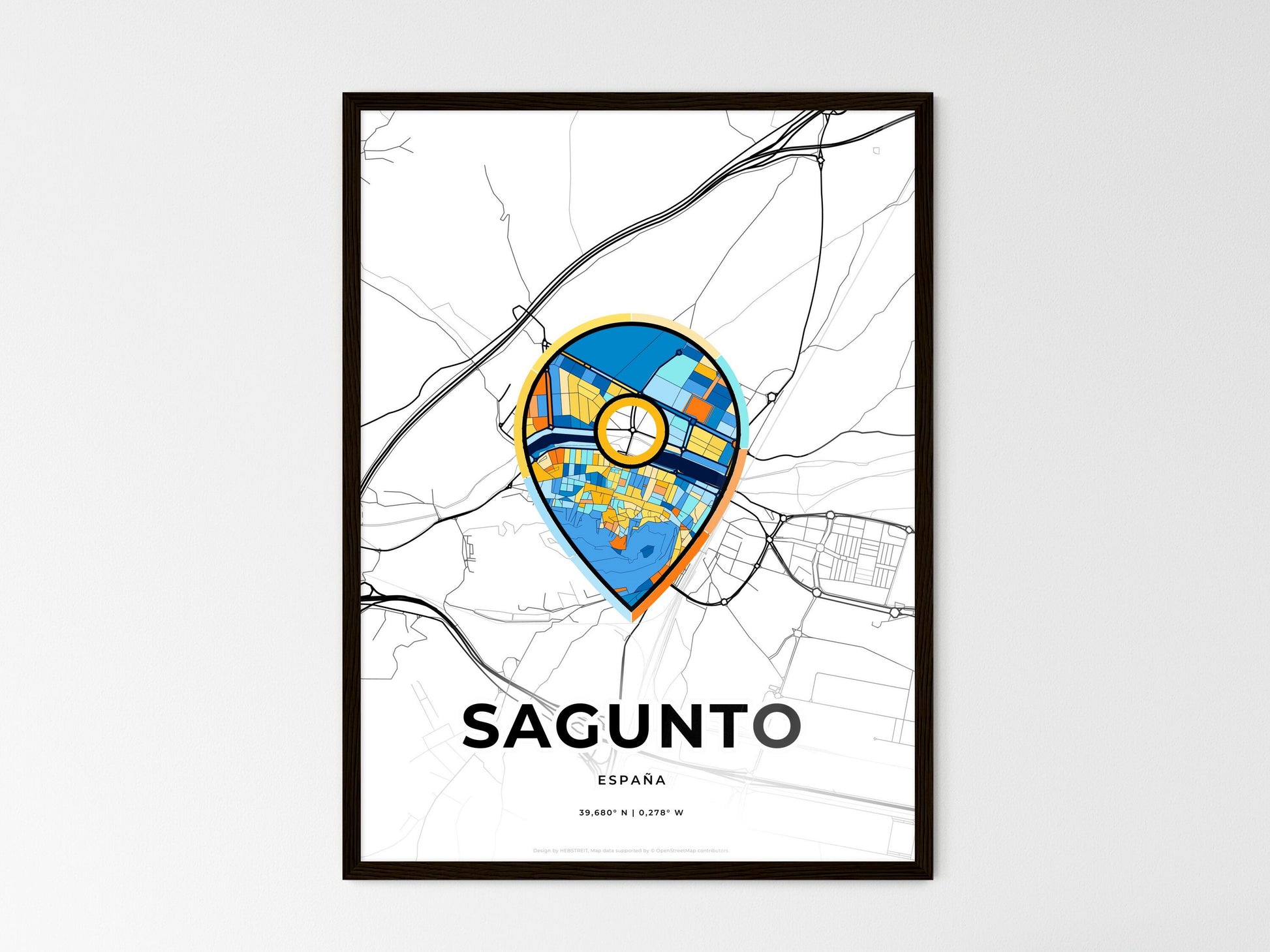 Sagunto Spain wedding art map with pointer icon