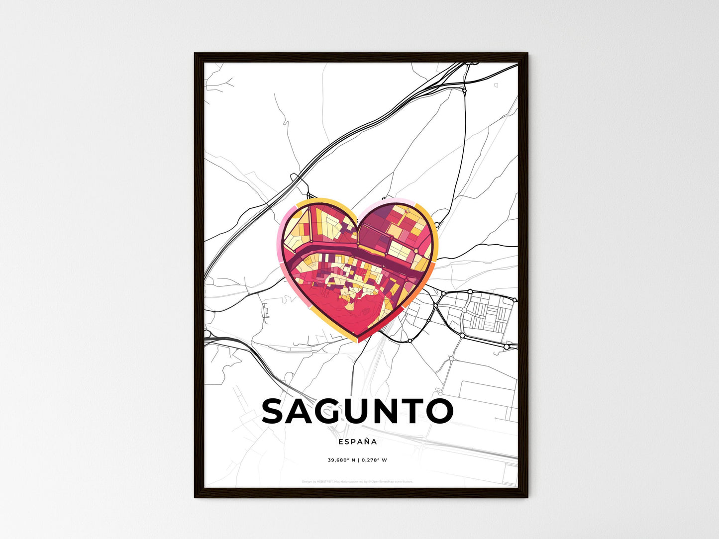 Sagunto Spain wedding art map with heart icon